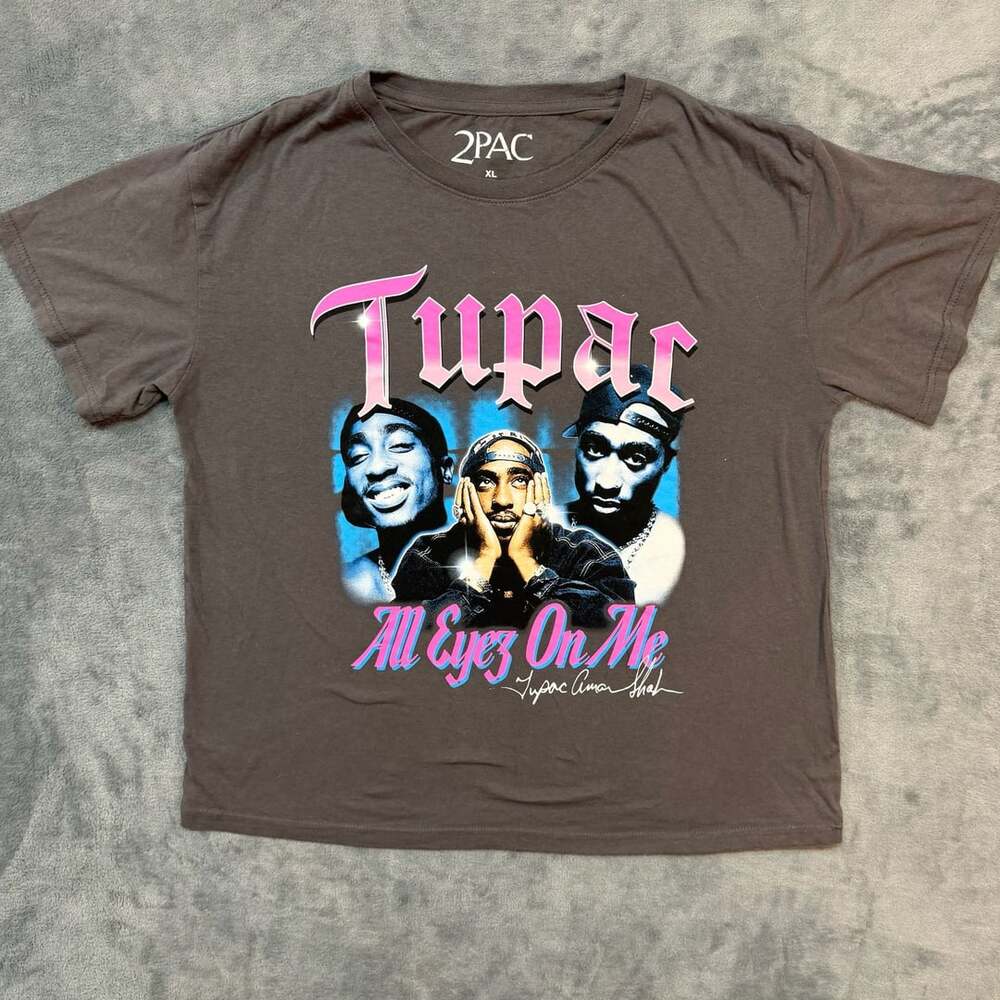 2Pac All Eyez On Me Graphic Tee Size XL Gray Short Sleeve Rap Shirt